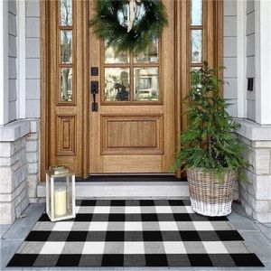 Buffalo Plaid Rug 27.5x43 Inches Black and White Outdoor Rugs Hand Woven